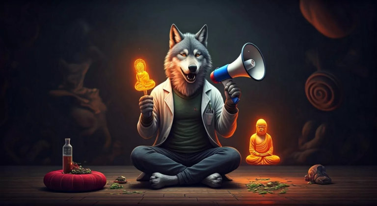 TAO Animal Center Wolf with a Megafone and Buddha Chew Toy